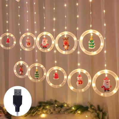 USB Elk Snowman Curtain String Lights Christmas Fairy Garland LED Lights for New Year Wedding Party Home Bedroom Decoration KTJ
