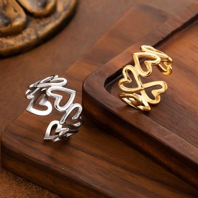 Women Adjustable Ring Anti-Oxidation Lightweight Comfortable Ring Hollow Heart Shape Exquisite Process Ring