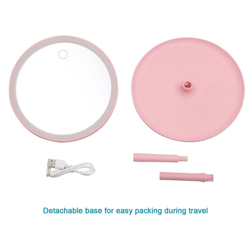 Rechargeable Round Makeup Mirror with L-ED Light Screen Switch Detachable Base Desk Makeup Mirror