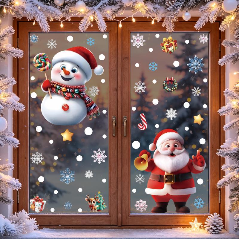 1/2 Pcs Christmas Window Clings With Snowman Santa Snowflake Patterns Removable For Xmas Holiday Party Window Decorations