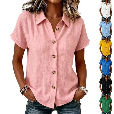 Women's Casual Short Sleeve Button Front Shirt Lightweight Breathable Fabric Relaxed Fit Collared Blouse for Everyday Wear