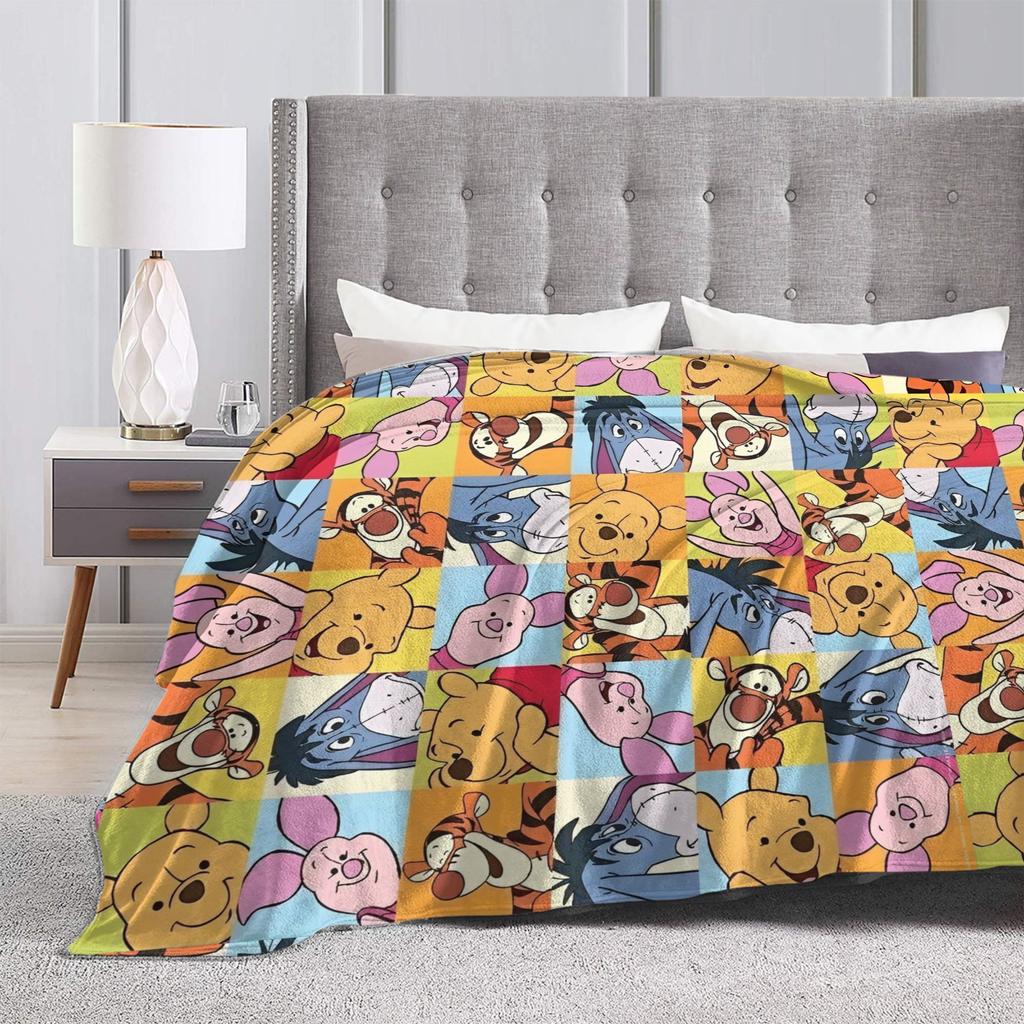 Winnie the Pooh Cartoon Blanket Piglet Tigger Eeyore Flannel Funny Breathable Throw Blankets for Home Spring/Autumn,