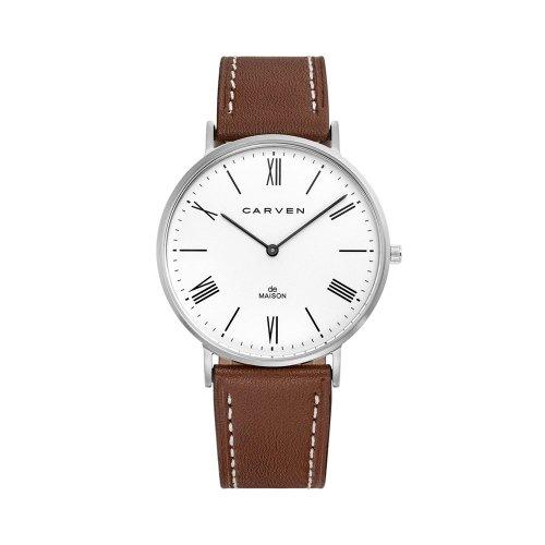 [ЧАСЫ CARVEN] ЧАСЫ CARVEN Мужские кожаные часы CV645-WH/BR FREE