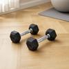 2 Pieces Rubber Coated Hex Dumbbell NonRolling Cast Iron NonSlip for Home Gym, FullBody