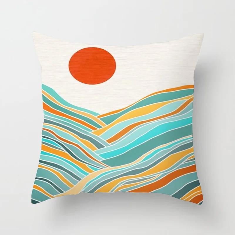Modern Abstract Throw Pillow Cover Geometric Round Line Sunset Cushion  Home Sofa Chair