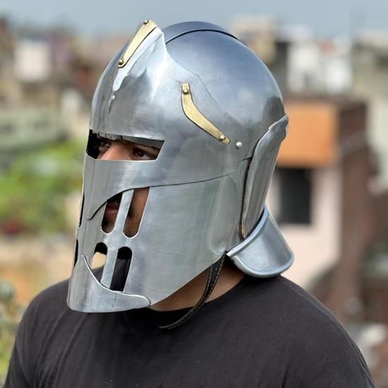 Visor of Aegis Prime Handcrafted Medieval Knight Helmet with Golden Accents for , Cosplay Collectors