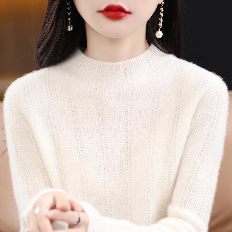 Dámský kašmírový svetr Qinghe kašmír 30% kašmír 70% vlna Dámský podzimní a zimní kašmírový svetr měkký a teplý