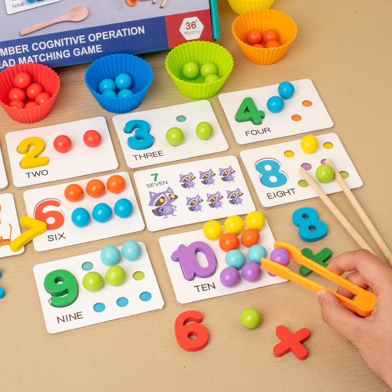 Montessori Math Learning Puzzle For Kids Wooden Bead Counting And Matching Game