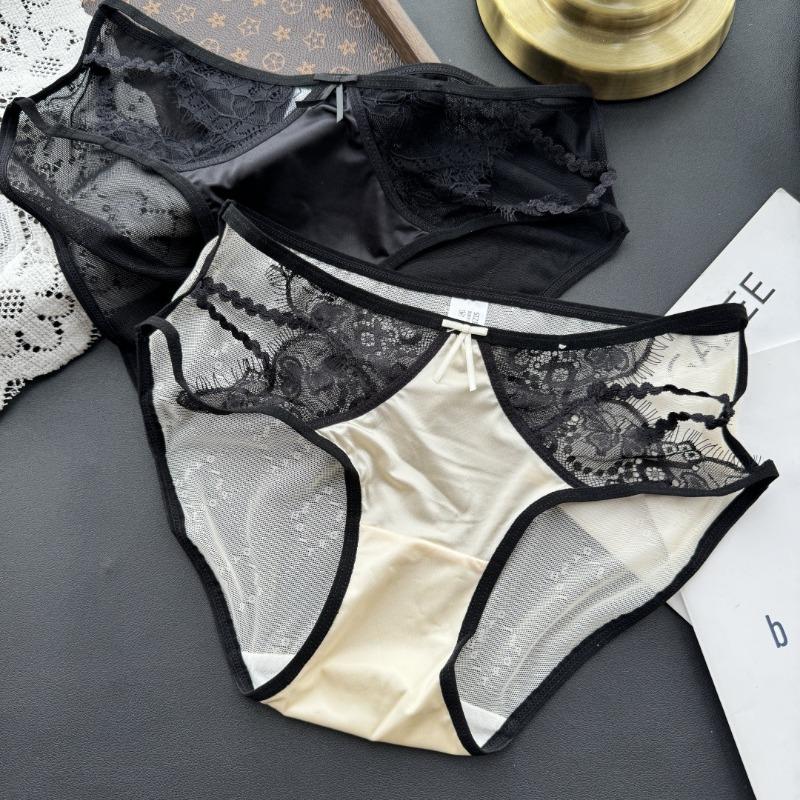 Ladies Spring Summer Light Luxury Premium Sense Bright Face Mesh Hollowed Out Ice Silk Lace Panties