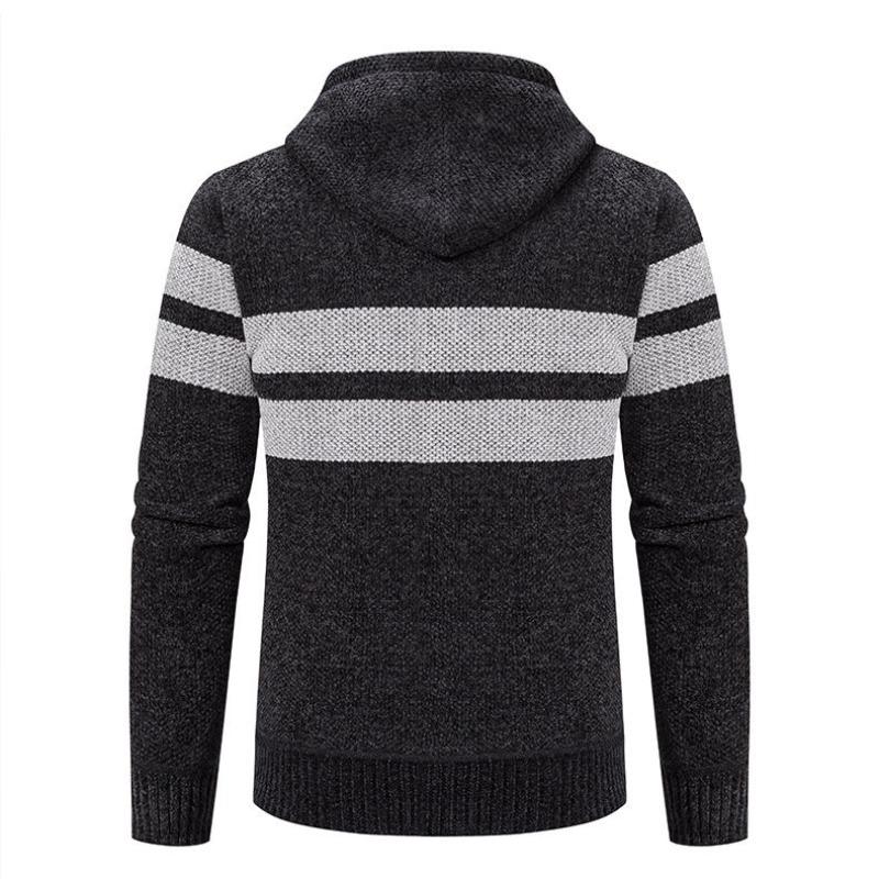 Men's Fall Winter New Fleece Lined Thick Hooded Knit Cardigan, Casual Sweater Outerwear
