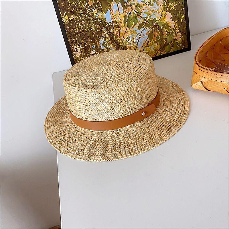 French Fragrant Flat Top Fine Straw Weave Sun Hat Women's Summer Seaside Beach Hat Vacation Panama Top Hat