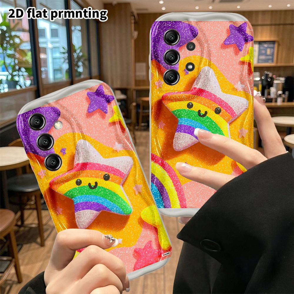 Phone case: 2D flat, suitable for Samsung Galaxy A34 A35 M05 M06 S20 S22 S21 FE Plus 5G, rainbow glitter stars, perfect Christmas and Halloween holida