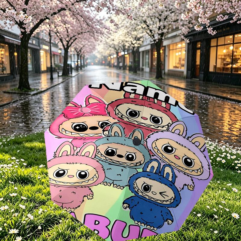 Custom Name Personalized Labubu Print Umbrella, Auto Open Close, 8‑Rib Sturdy Frame, Commute Camping Hiking Use, Birthday Gift