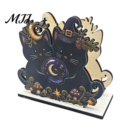 Rustic Kitchen Storage Halloween Wooden Napkin Holder, Ghost Black Cat Decorative Tabletop Tissue Countertop Organizer Dispenser, Paper Towel