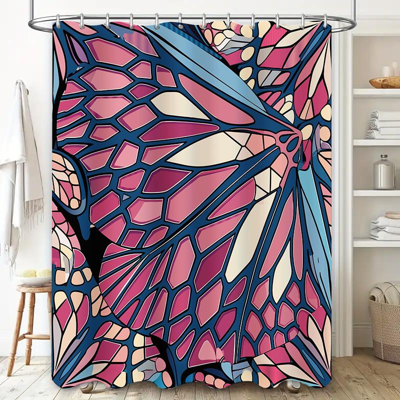 Colorful Mosaic Shower Curtain Pink Blue Abstract Design Bathroom Decor Waterproof Fabric Bathtub Liner for Home