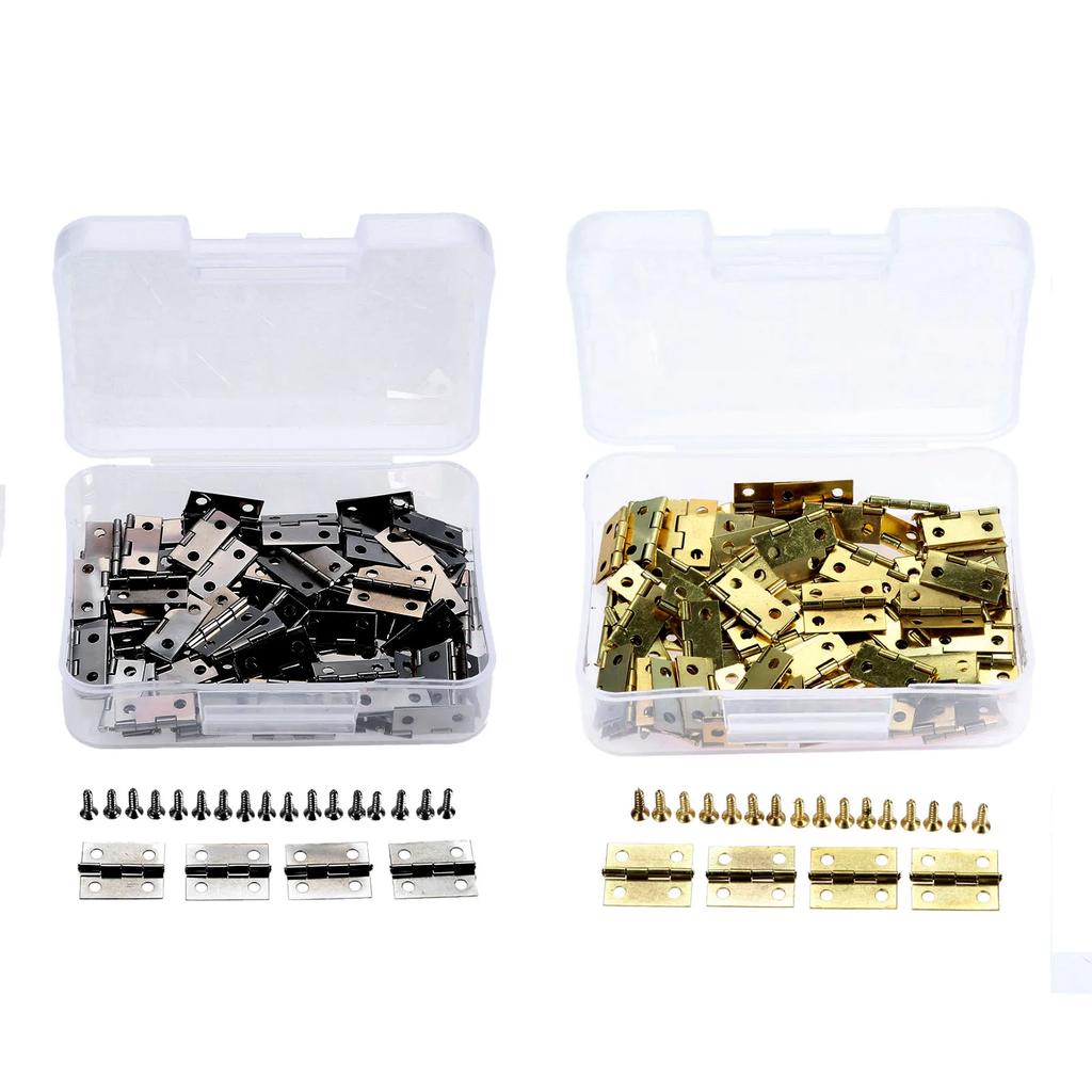 100pcs/Box Hinge W/screws Iron 4 Holes Right Angle Hinge Silver/Gold DIY Decor Furniture Mini 18*16mm Craft Decor Furniture DIY