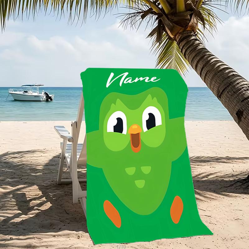 Customizable personalized beach towels Duolingo themed designs.Suitable for the beach, yoga, sports;ideal as beach accessories