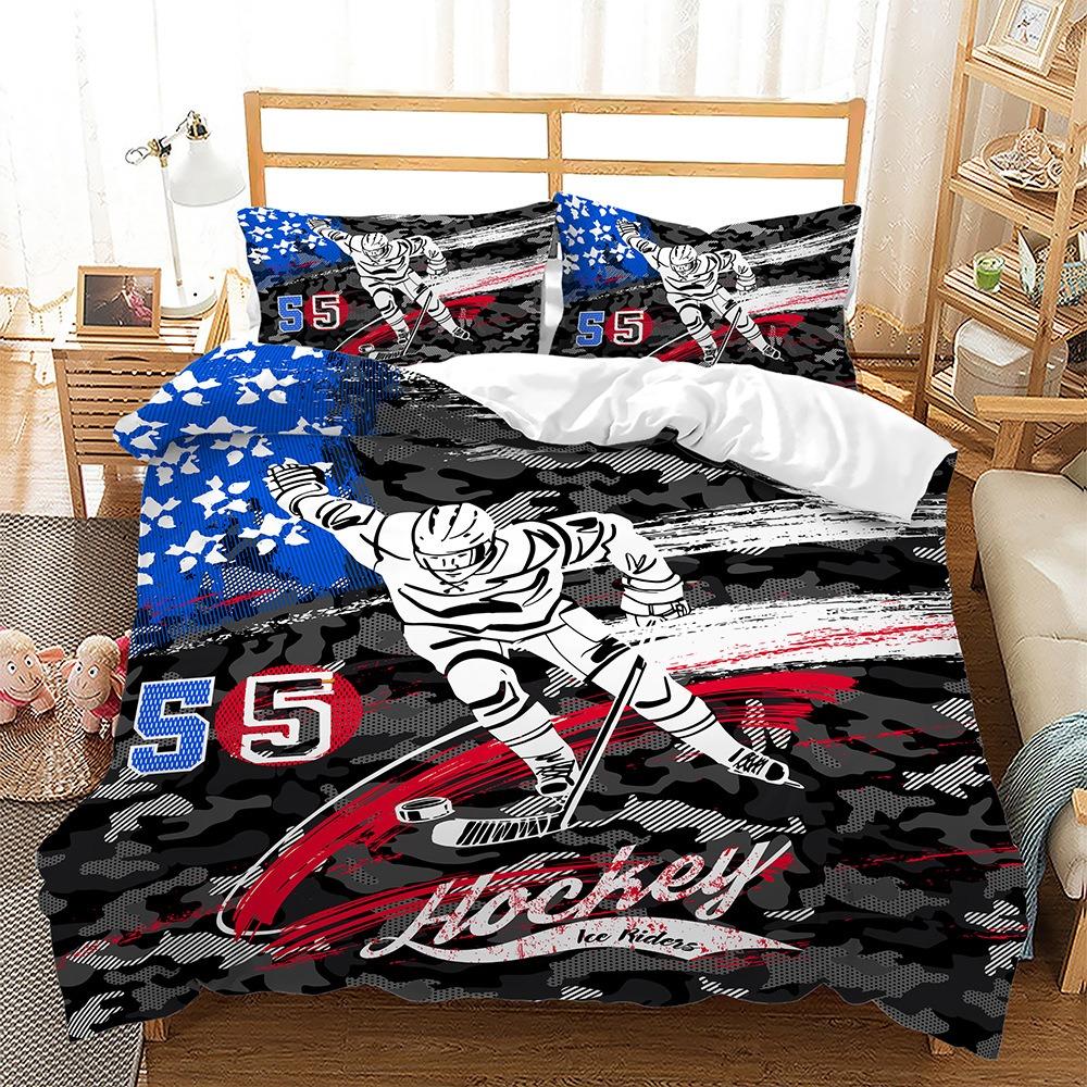 3D Sporty Lodowe Zestaw Pościeli King Queen Kołdra Poszewki 2/3szt. Męski Nastolatki Sportowiec Pokrowiec Prezent