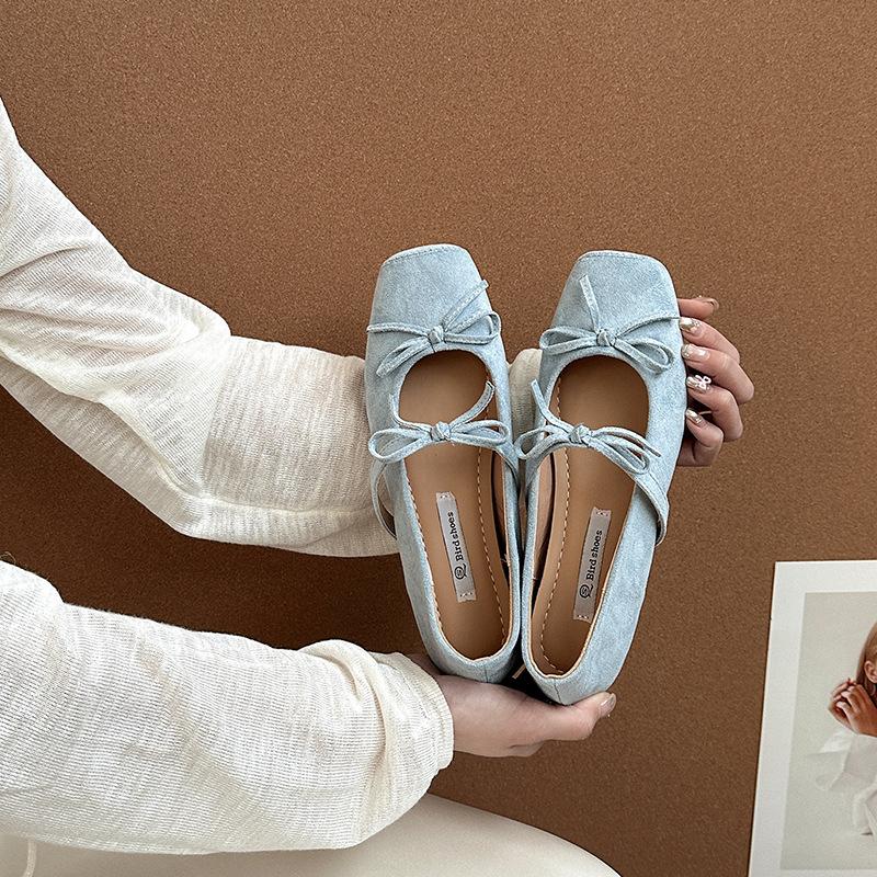 French Retro Temperament Square Head Bow Ballet Shoes Women's 2025 Summer New with Skirt Mary Jane Shoes