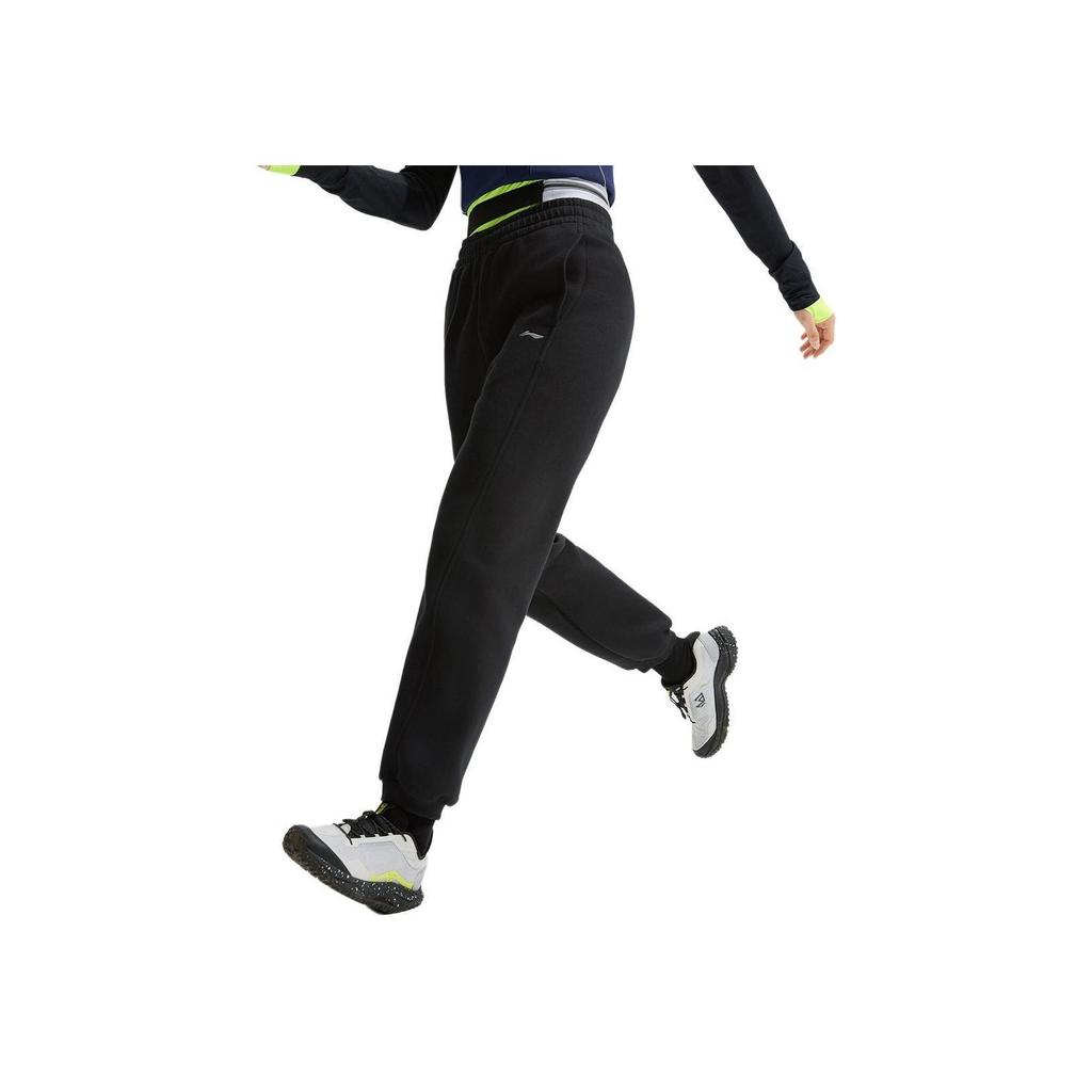 Li-Ning Minimalist Solid Color Drawstring Casual Versatile Comfortable Knitted Sports Pants Women bottoms Black AKLU924-2