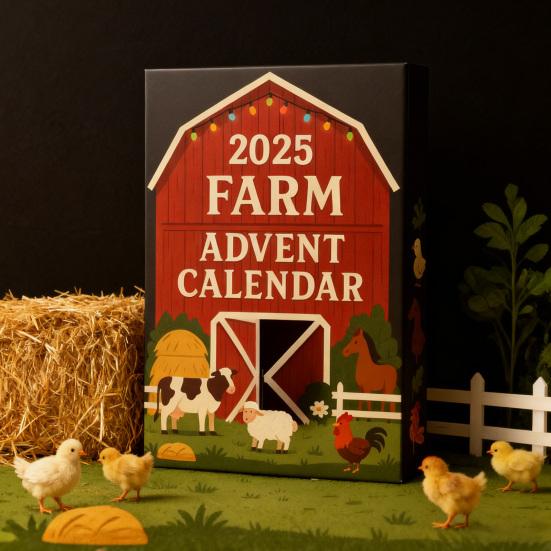 2025 Farm Advent Calendar 24 Days Christmas Countdown with 2D Acrylic Farm Animal Barn Ornaments Xmas Tree Hanging Decoration Set Holiday Gift