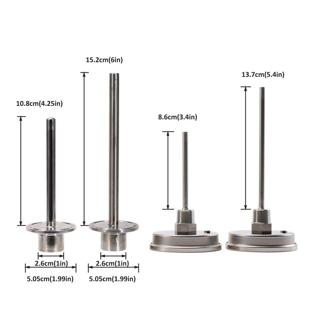 Tri Clamp 1,5" Thermowelle Bimetall-Thermometer 4" 6"L 3" Zifferblatt-Thermometer 1/2"NPT Homebrew Braukessel Konischer Fermenter