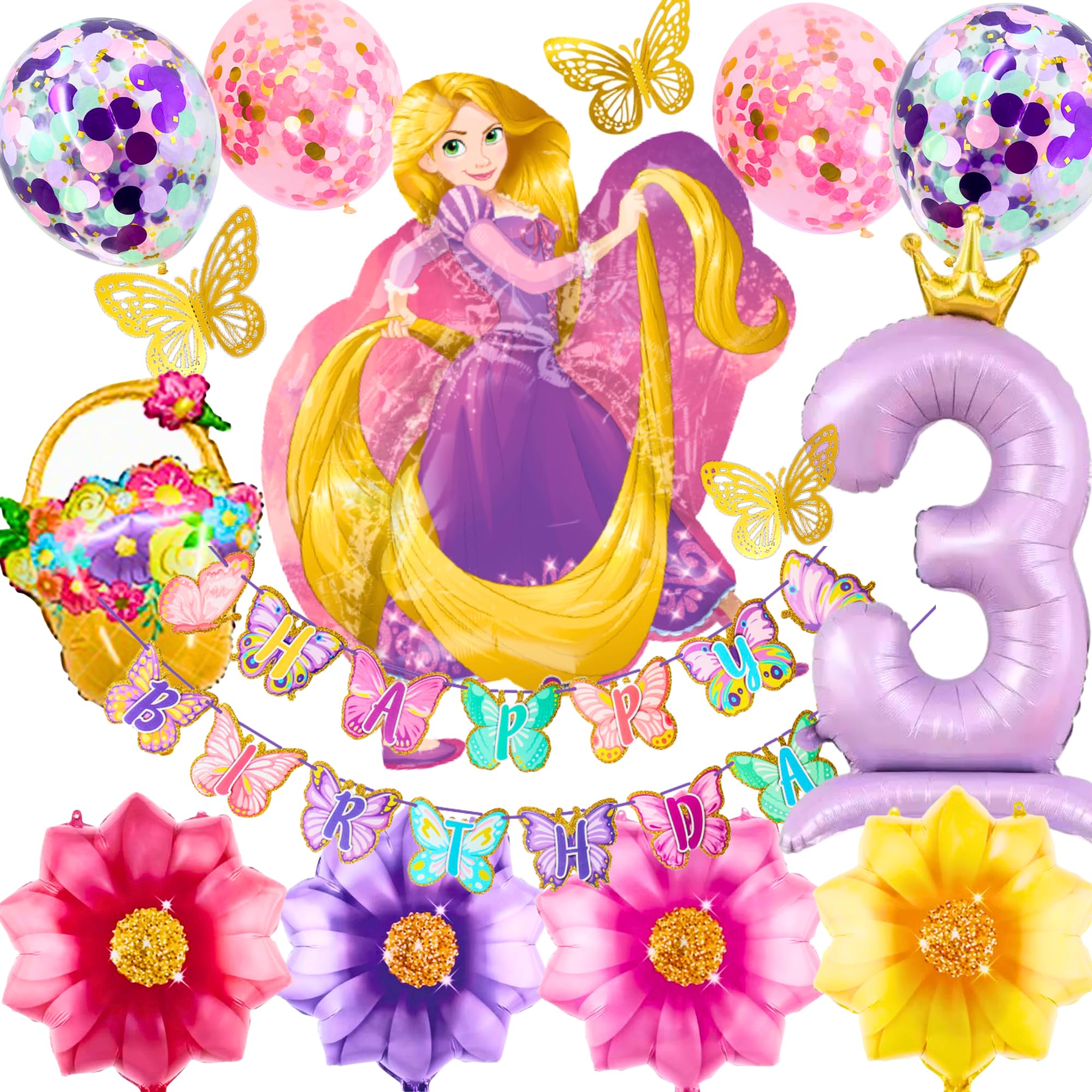 

3-й дизайн Рапунцель Принцесса Диснея Воздушный шар Цифра Воздушный шар для дня рождения Украшение с Руководством по украшению (Номер 3)