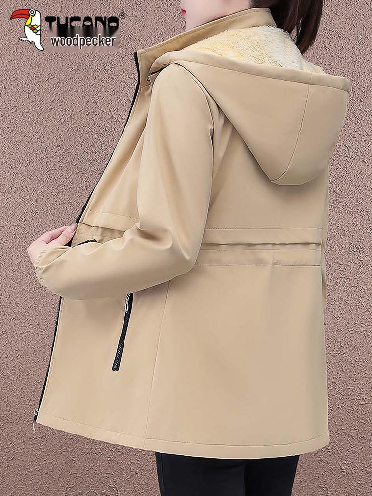 Women's Mid-length Hooded Windproof Fleece-Lined Jacket - Autumn/Winter 2025 Style