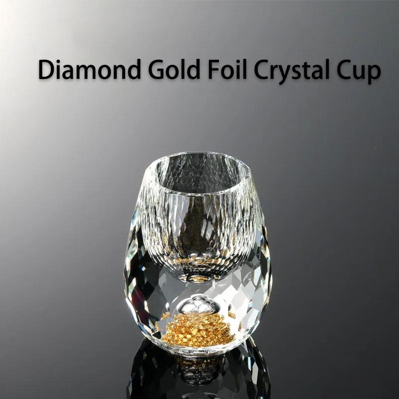 1/2/4/6pcs Luxury Crystal Glass Vodka Sake Shochu Bar Liqueur Gold Foil Glass Tea Cup Gift Hard Liquor Wine Glasses 15ml