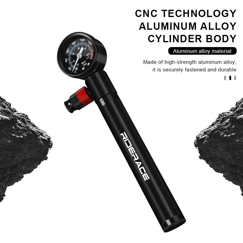RIDERACE Bicycle Pump With Gauge Portable Aluminum Alloy Hand Tire Air Inflator Bike Air Shock Pump AV FV Presta Schrader Valve