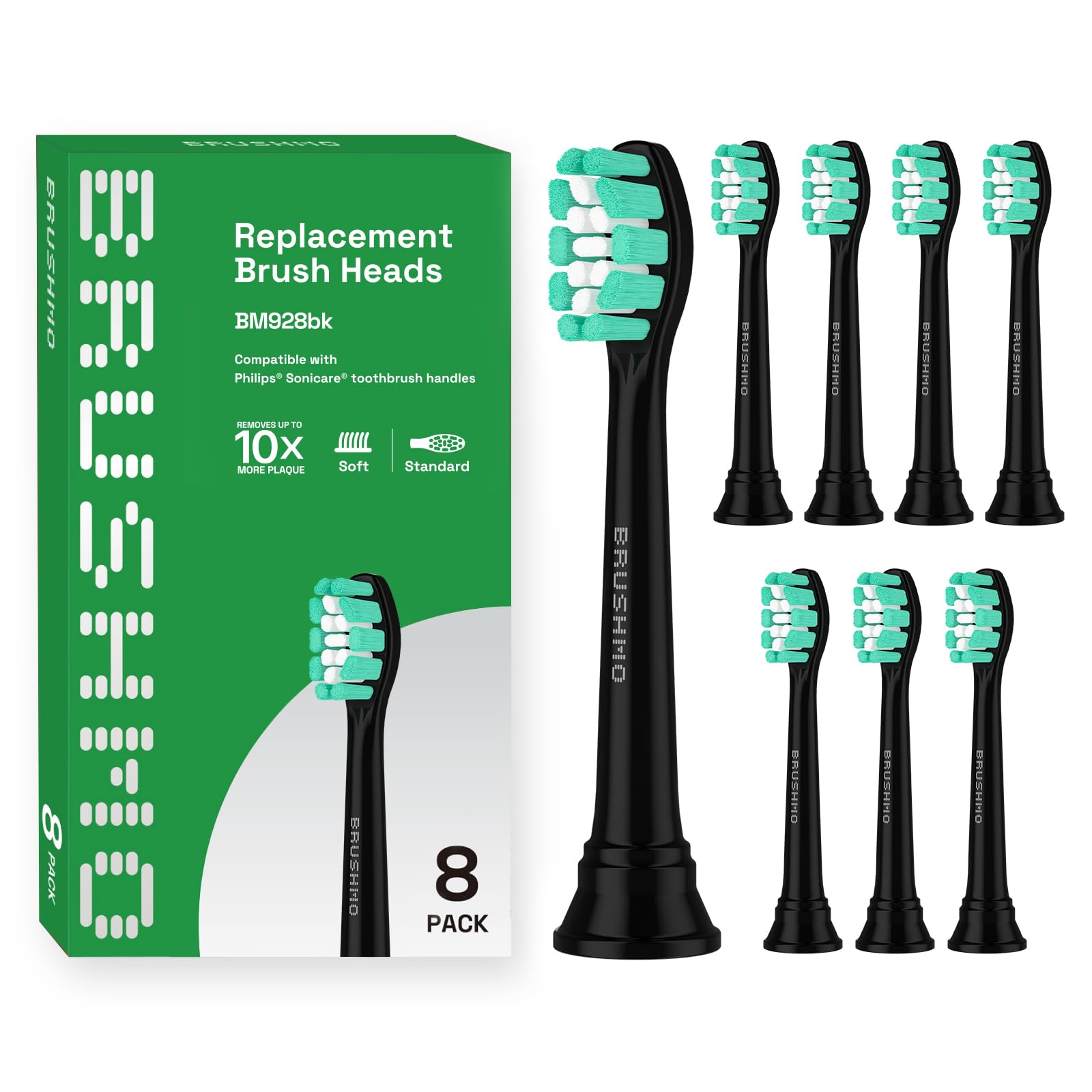 

Совместимая с Brasmo щетка Philips Sonicare сменная щетка совместимая с насадкой Plaque Defense стандартного размера 8 шт. (черный) чёрный