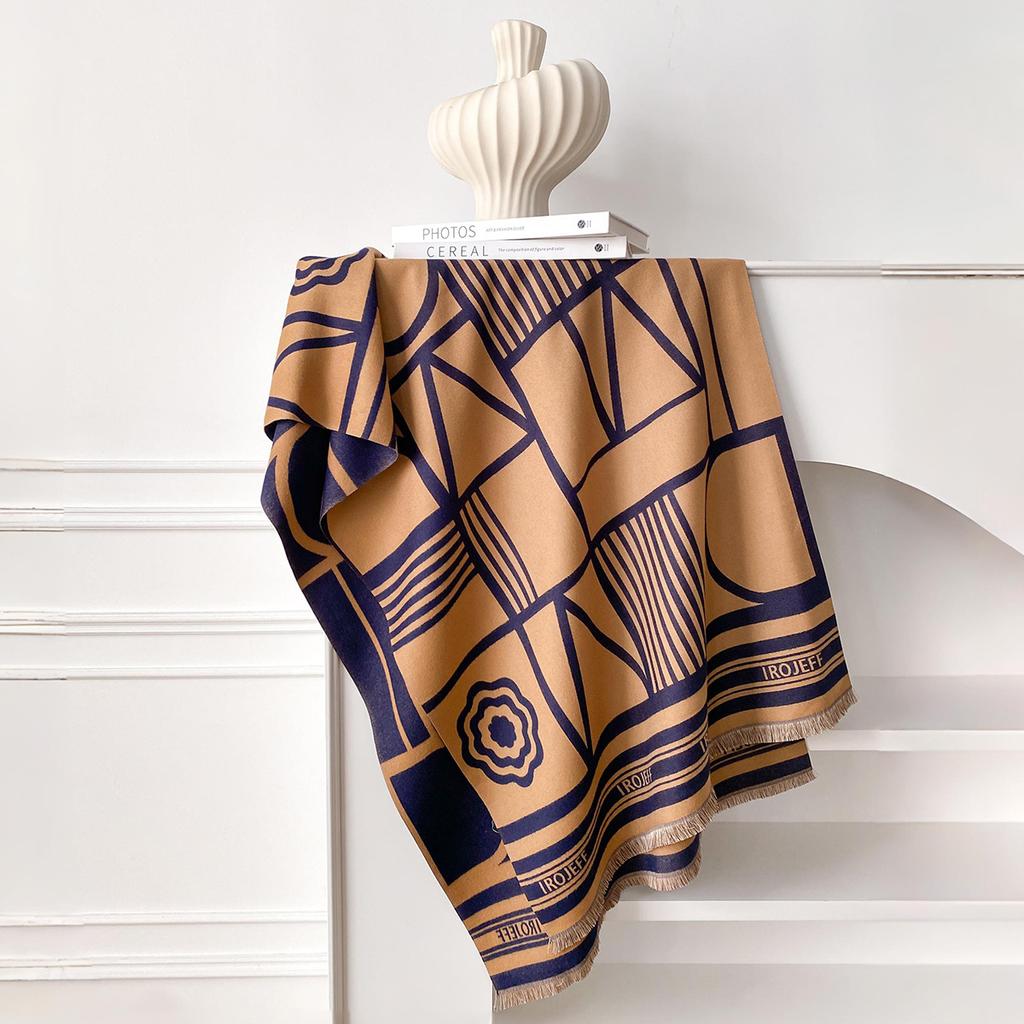 Winter Geometric Splicing Letters Versatile Simple Neck Protection Warm Scarves High Temperament Women Two-Sided Jacquard Shawl