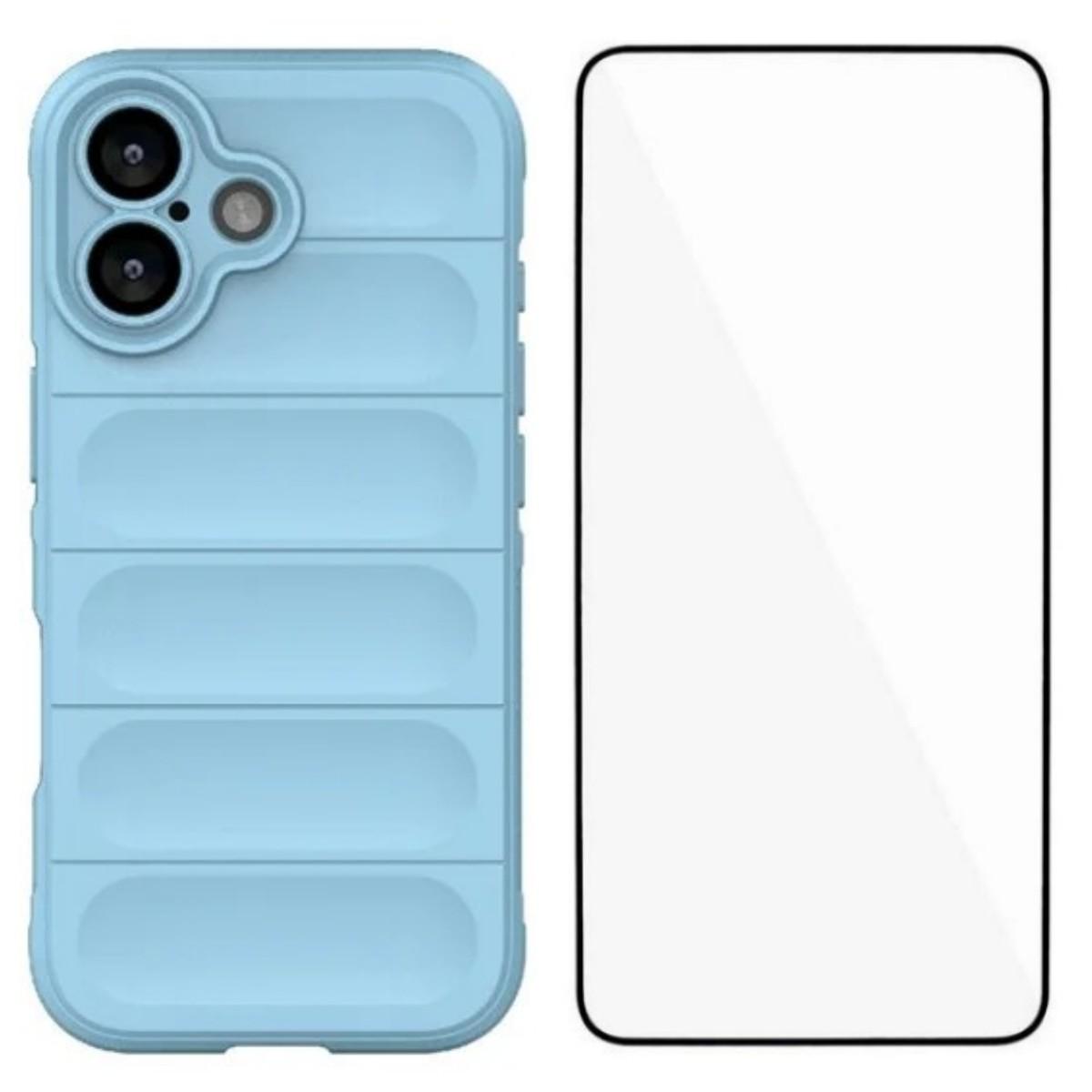 

For iPhone 17 TPU Case WANLONFENG HD Series Anti Slip Phone Cover with Tempered Glass Baby Blue