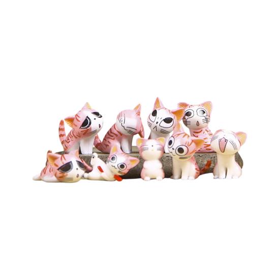 

9 шт. Мультяшна статуетка кота, міні-фігурка тварини, ПВХ кошеня, прикраса для дому, офісного столу рожевий