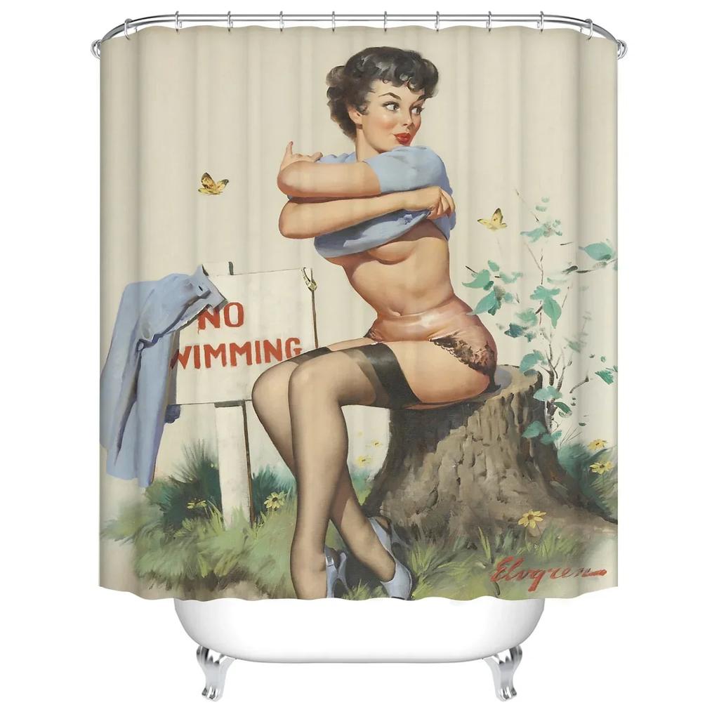 Cartoon Girl Printed 3D Bath Curtains Waterproof Polyester Fabric Washable Bathroom Shower Curtain Screen With Hooks Accessories