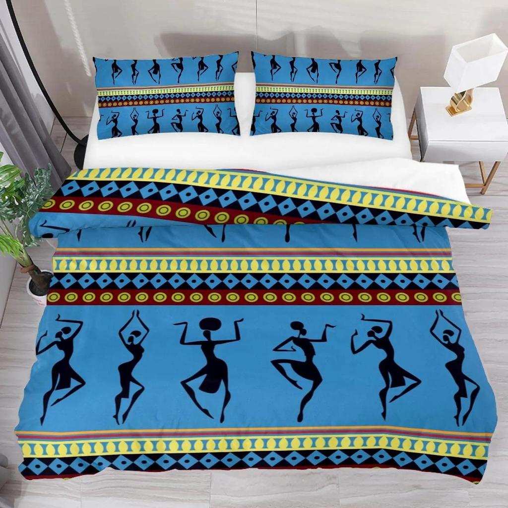 African Woman Bedding Set Vintage Africa Country Comforter Cover for Boys Girls Teens Boho Style Exotic Nation Microfiber