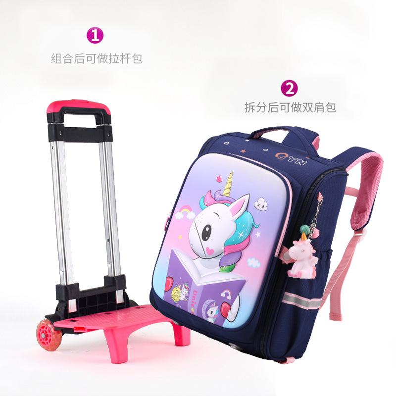 Children's Elementary School Girl Cute Cartoon High End Dragging Burden Reduction Stairs Student Shoulder Lever Schoolbag Six Rounds