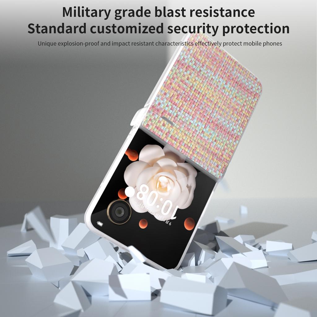 For Honor Magic V Flip 5G Case Matte Edge Plaid Texture Hinge Leather+PC Phone Cover