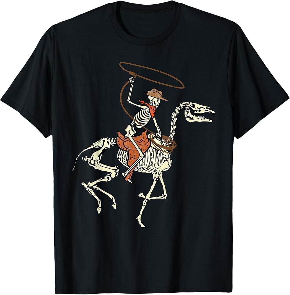 Halloween Cowboy Horse Skeleton Costume Men Women T-Shirt S разноцветный