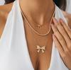 3Pcs/Set Imitation Pearl Sweet Romantic Necklace Bowknot Pendant for Women Chain Bridal Jewelry Gift