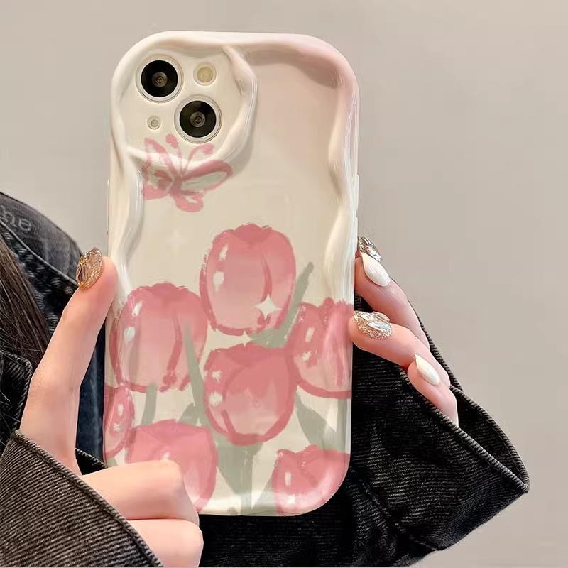 

Pink Tulips Are Suitable for Apple 16promax Mobile Phone Case 15 New Women s IPhone 14pro 13 Cream Pattern iPhone 16