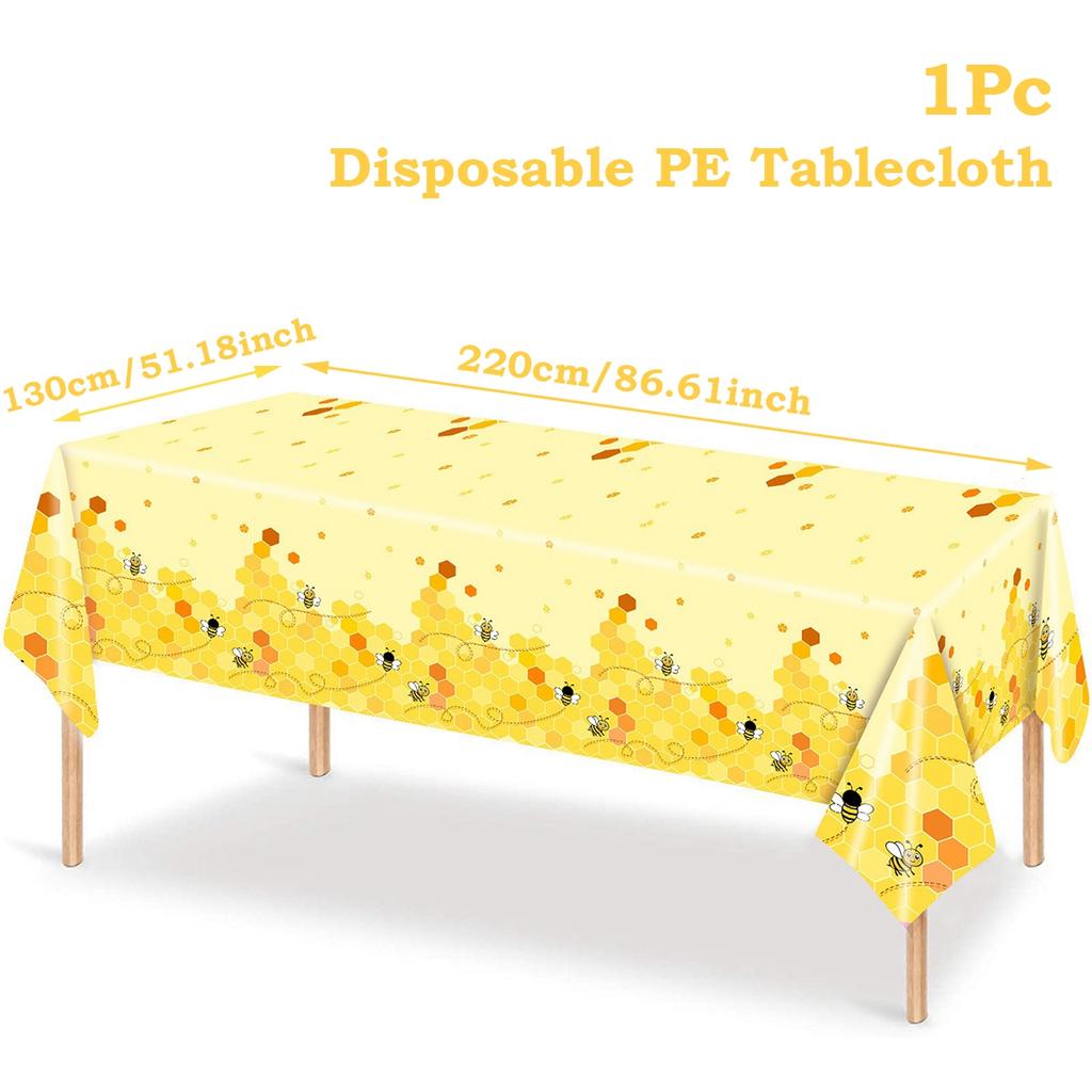 Bee Hive Theme PE Tablecloth Happy Birthday Party Decor Kids Wedding Baby Shower Party Supplies Kitchen Dining Table Cover