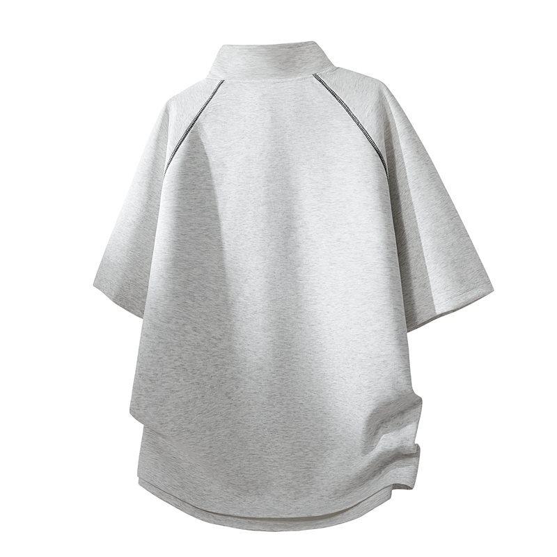 Golden Gun 2026 Summer Color Block Zip Half-Open Loose T-Shirt KF018