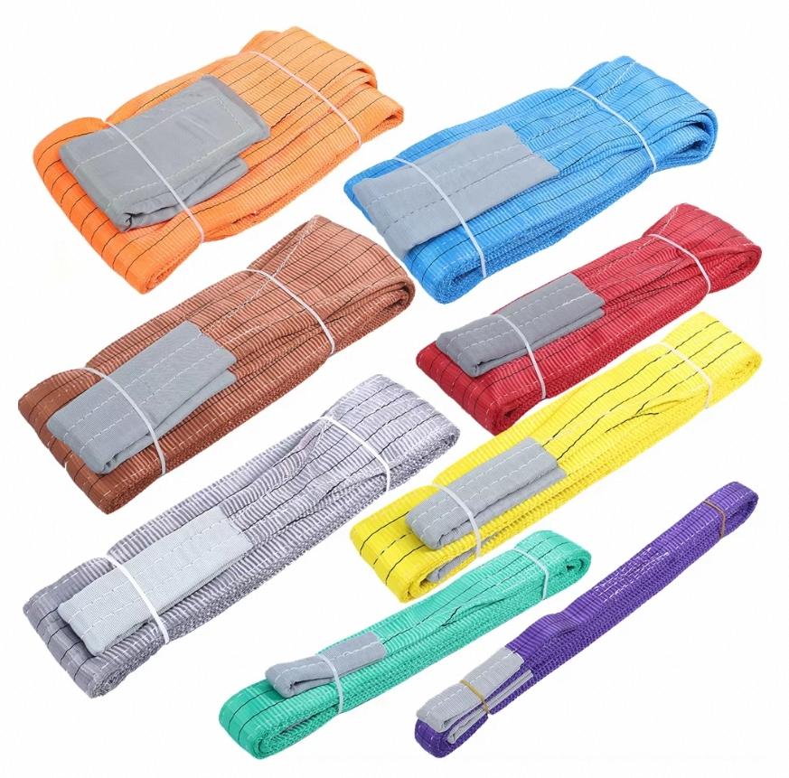 Bestselling CE Certified 12 Tons 2-Ply Flat Ribbon Webbing Sling High Quality Polyester Lifting Strap Eye & Eye Style Choker End