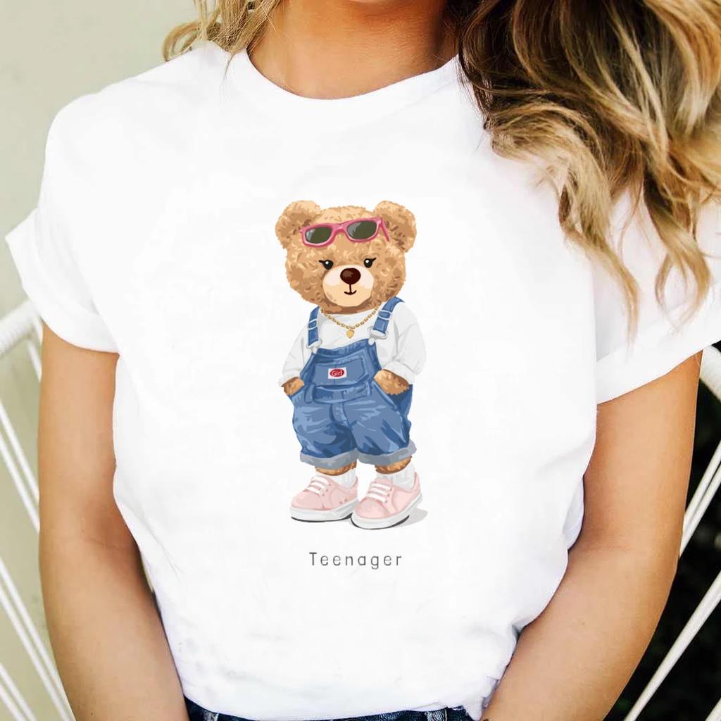Printed Women's 90s Cute Clothing Short Sleeve Clothing Cartoon Cute Bear Pattern T-shirt Fashion Women's Casual Versatile T-shi