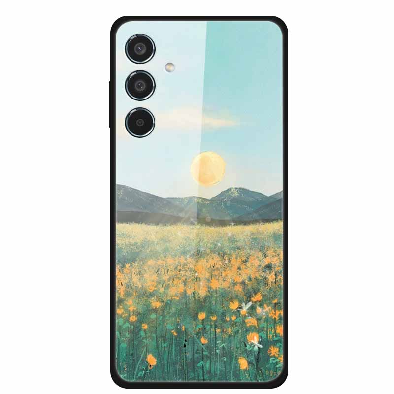 Glass Cellphone Case For Samsung Galaxy M35 Hard Plastic Back Cover For Samsung M 35 Flowers Painted Cases Fundas Shell Shield