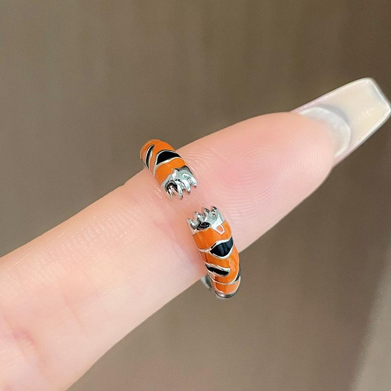 Cute Cartoon Tiger Animal Shape Ring Personality High Sense Ring Niche Design Cold Wind Index Finger Ring Female