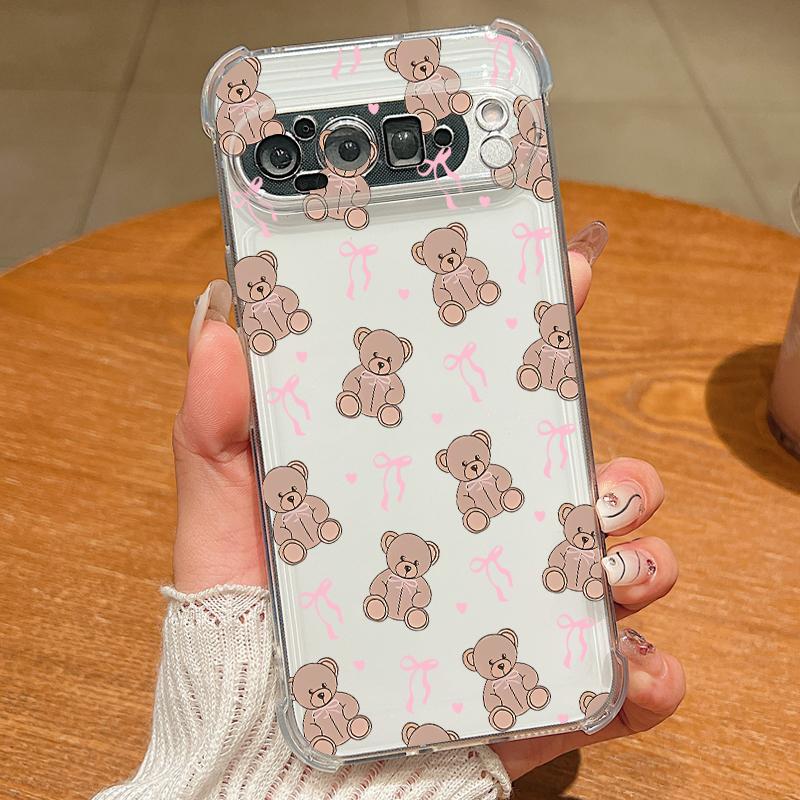 Bowknots Cherry Pattern Case For Google Pixel 9 Pro XL 9A Shockproof TPU Silicone Clear Soft Cover