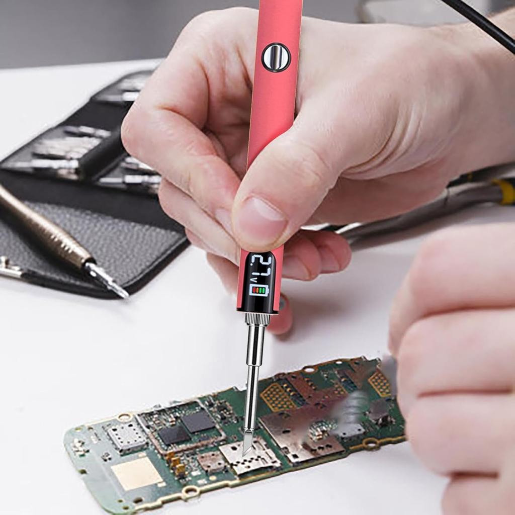 Cordless Soldering Iron - 510 Threaded Battery Pen, 650mAh USB Rechargeable,  , Adjustable , Portable Soldering Kit for  Board (Pink)