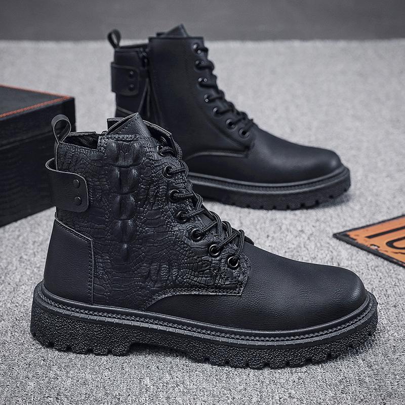 Vintage High Heels Winter Boots Official Men's High Quality Alligator Boots